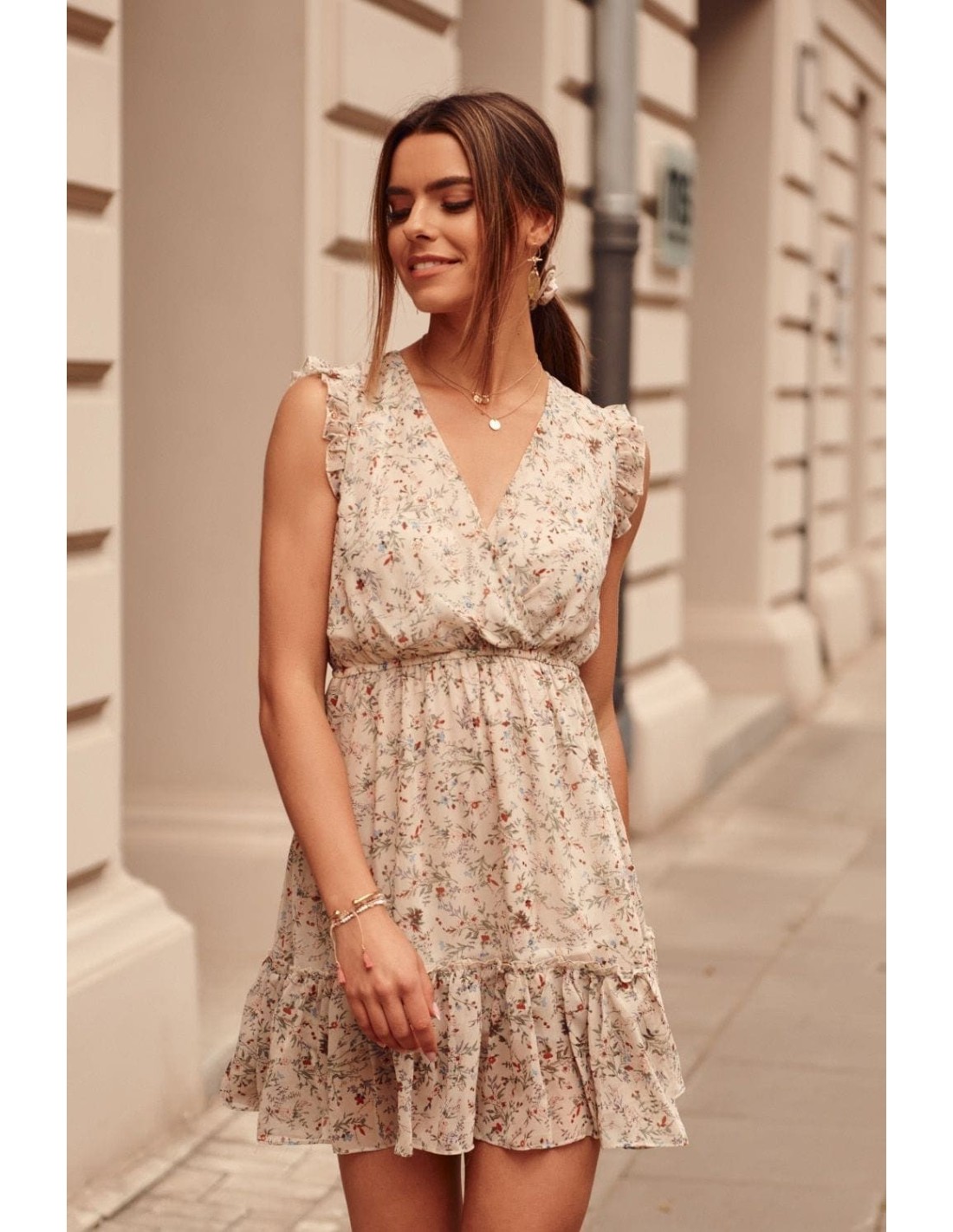 Rochie delicata bej floral PR3187 - Magazin online - Boutique